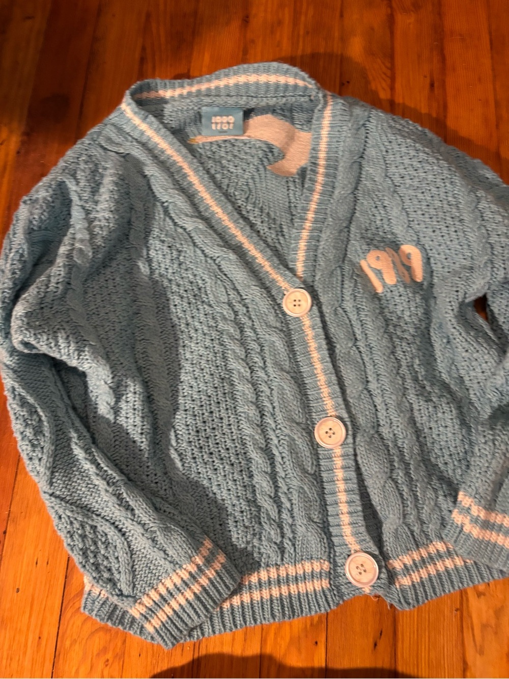 1989 TS Cable Knit Button-Front Cardigan Sweater - Light Blue